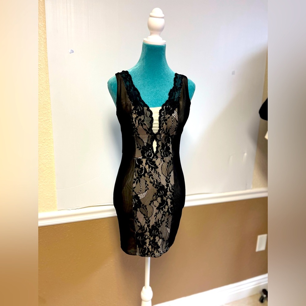 Bebe Andie Lingerie Slip Dress – Black & Beige, Size S